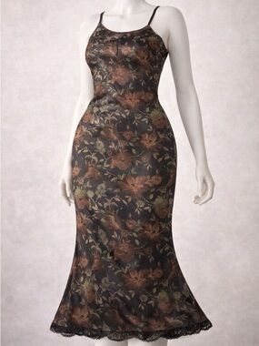 ROMWE Floral Lace Hem Maxi Dress XS 90s Vintage Aesthetic Grunge Slip Dress